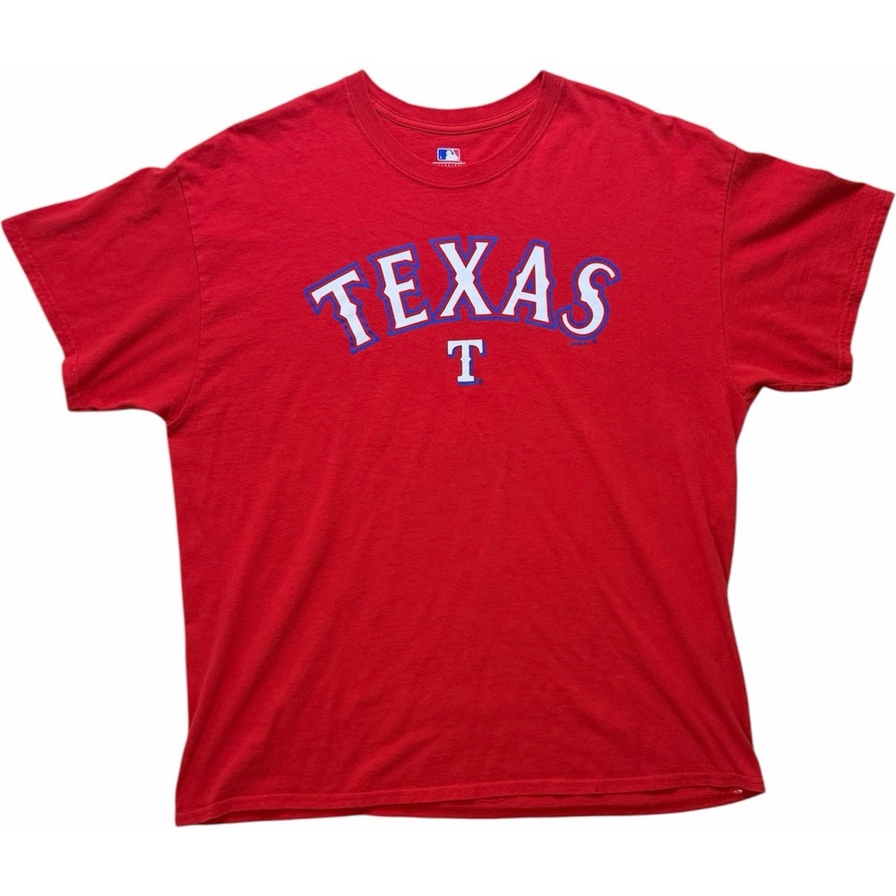 Majestic MLB Texas Rangers Red Team Wordmark T Shirt Size XL
